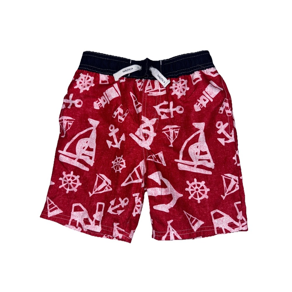 Nautica Boys' Nick‎ Print Nautical Red Swim Trunks  Size 5
